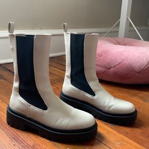 ivory mid calf chunky chelsea boots